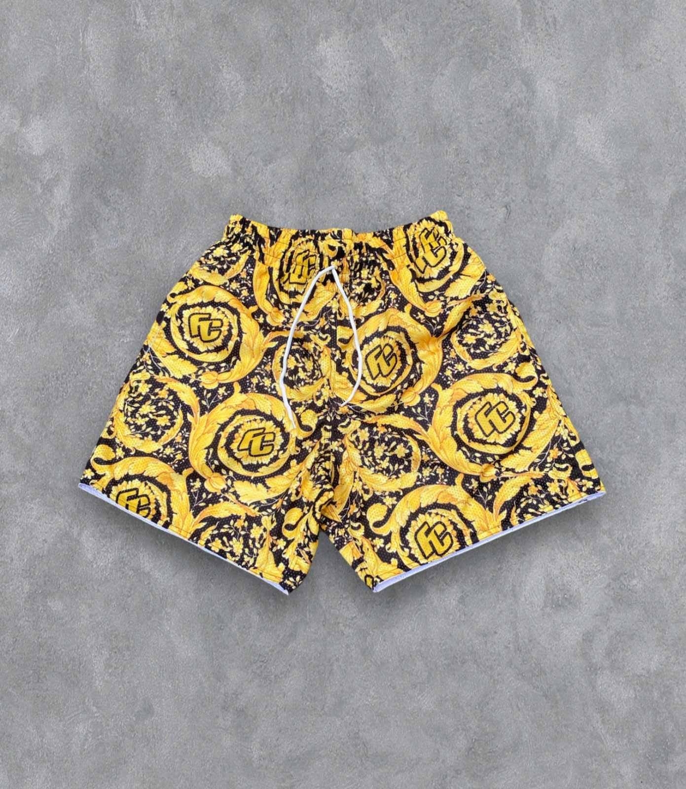 FC  FULL PRINT SUBLI MESH (SHORTS) BLACK AND YELLOW