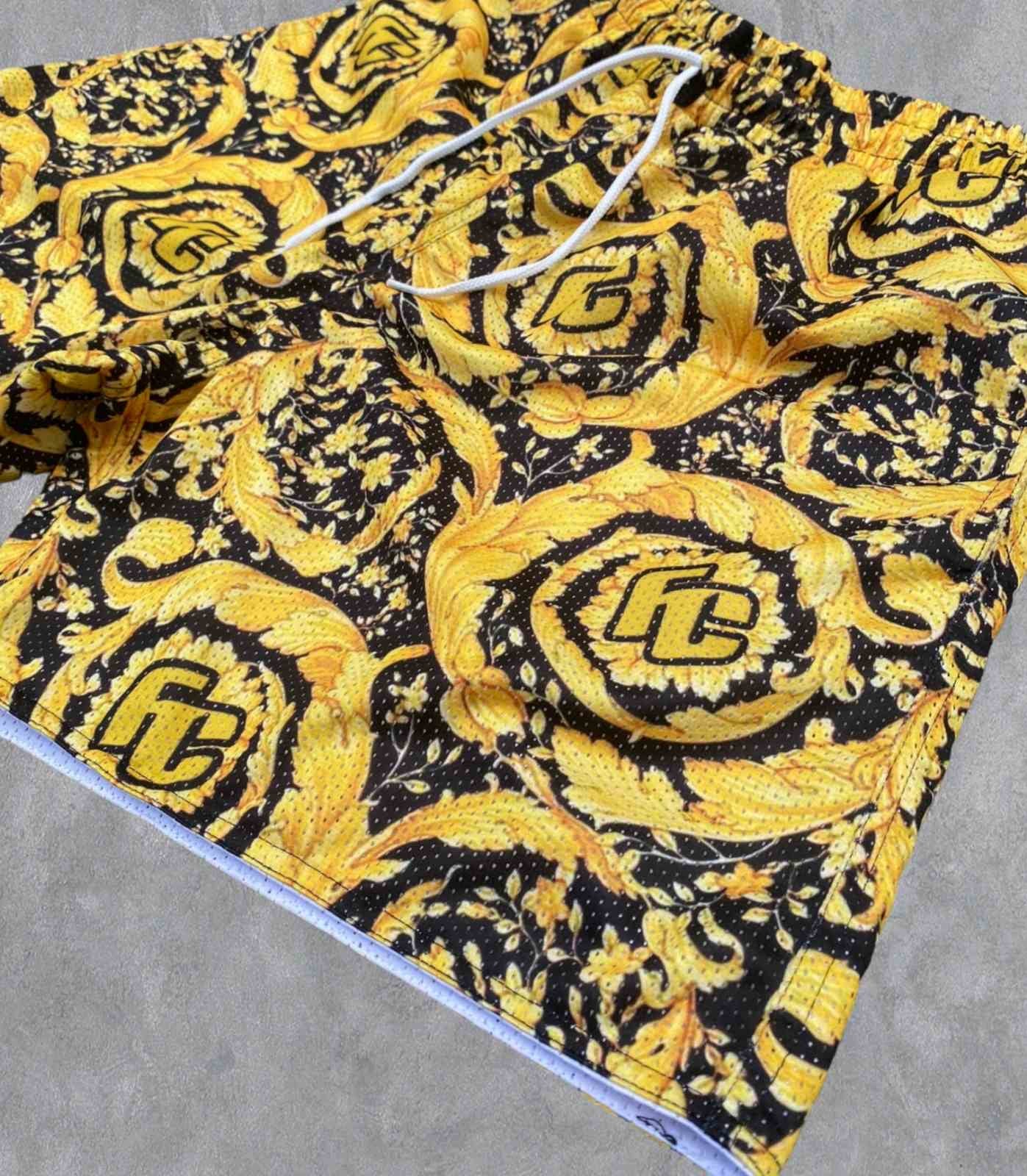 FC  FULL PRINT SUBLI MESH (SHORTS) BLACK AND YELLOW